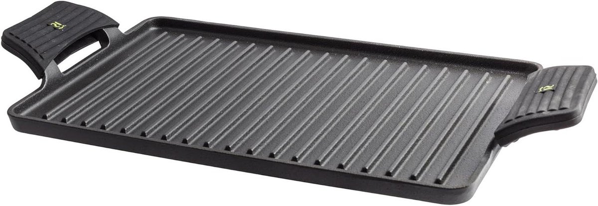 Gietijzeren Braadpan - Rechthoekige Pan - Professioneel Koken - Afneembare Siliconen Handgrepen - 43 x 23 cm - Zwart