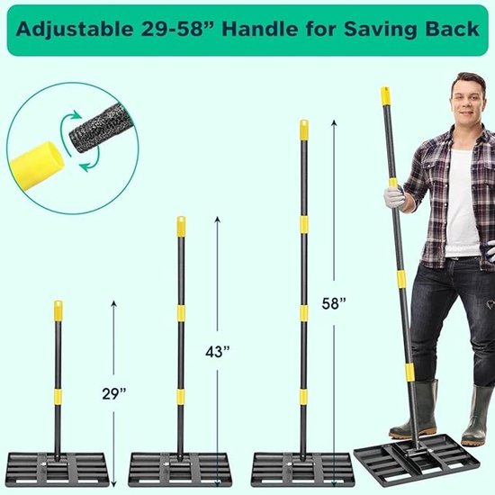 Gazonnivelleerhark met verstelbare steel, 182 cm — afbeelding 4