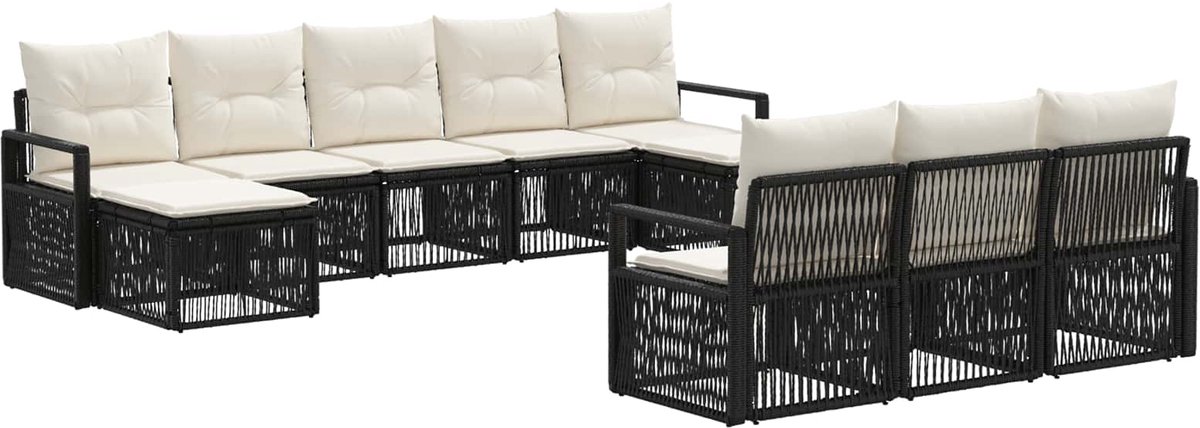 vidaXL - Tuinbank - Set - 10 - pcs - Zwart - poly - rattan