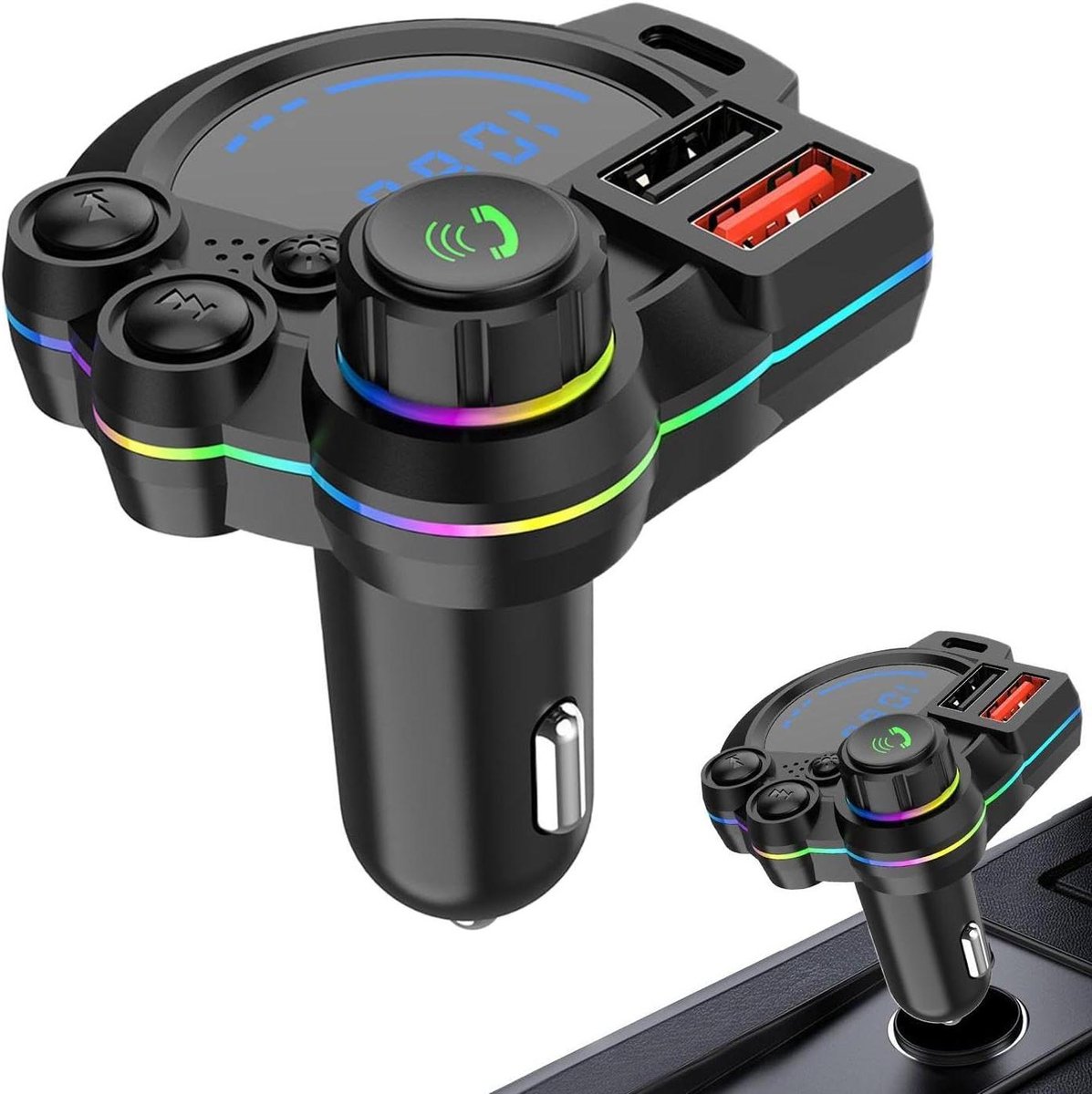 Auto FM Zender - Draadloze Adapter - Muziek Streamen Auto - Dubbel Snel Laden - 8.3cm - Zwart