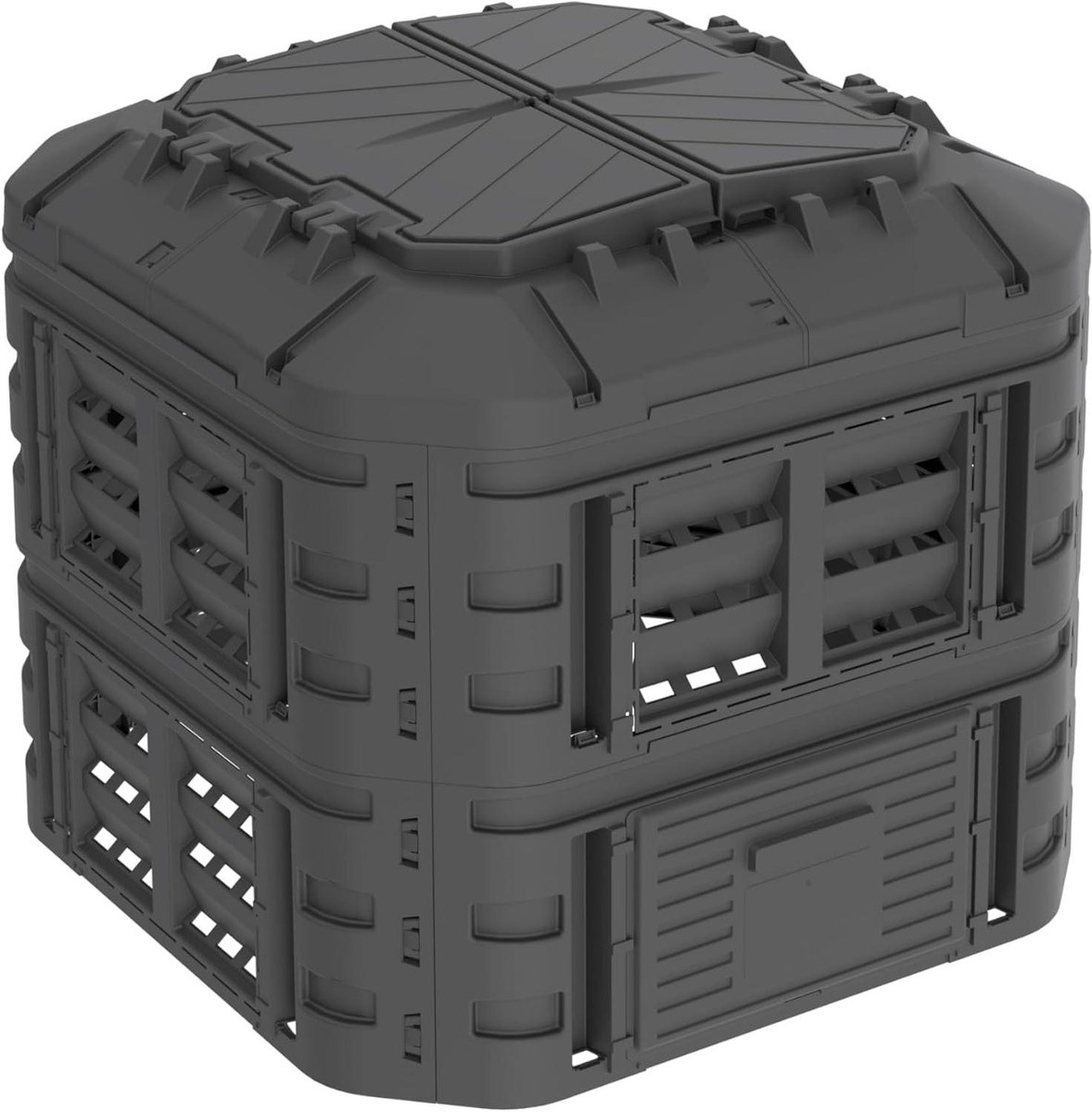 Modulaire Tuincomposter - Compostbak - Afval Verwerken - Druppelirrigatie Ventilatie - 600 Liter - Zwart