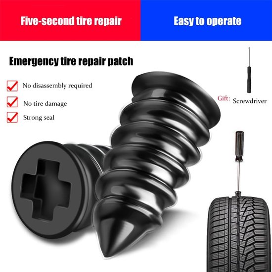 Bandenreparatieset - Bandpluggen Schroefset - Lekkende Banden Repareren - Twee Maten Inclusief - 10 Grote 10 Kleine - Zwart — afbeelding 2