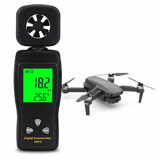 Digitale Anemometer - Windsnelheidsmeter Luchtsnelheid - Luchtstroom Meten - Metalen Vaan Verlicht LCD - 162 mm - Zwart — afbeelding 3