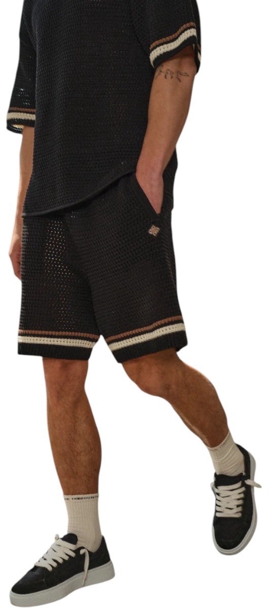 The Couture Club Heren Korte Broek Zwart TCCM2874 Crochet Knitted Stripe
