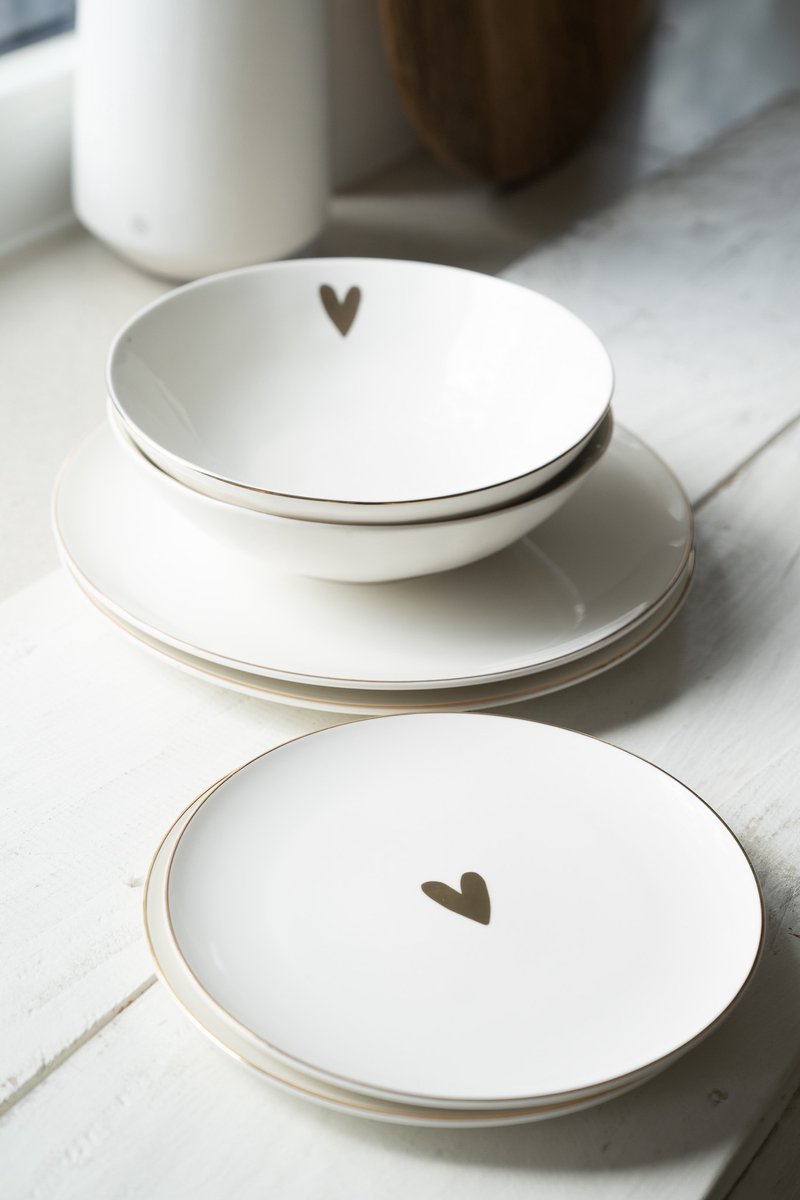 Zusss Cadeauset Diner & Ontbijt S Goud Hartje - Verjaardag - Cadeau Keramiek Wit/Goud