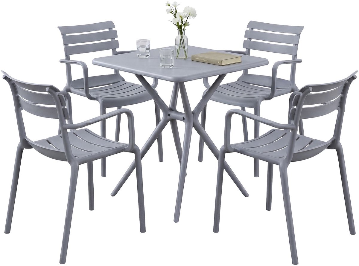 CLP Avena tuinmeubelset - 4 stapelstoelen - vierkante eettafel 72x72cm - weerbestendige ba
