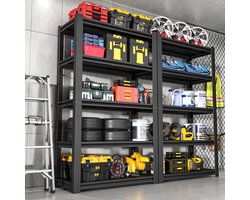 Stellingkast Zware Belasting – 198 x 120 x 45,7 cm – Metaal – Zwart – Verstelbare 5-Laags Opbergrek Voor Garage, Kelder En Werkplaats