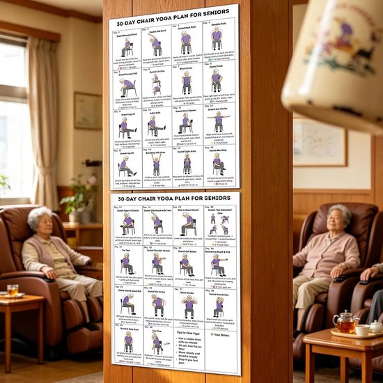 Stoel Yoga Poster - Zittende Oefengids - Senior Fitness - Visuele Stappen - 8 x 10 inch - Meerkleurig — afbeelding 4