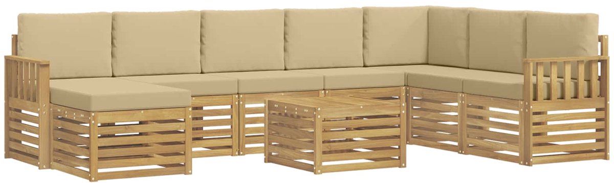 vidaXL Buiten - bank - set - 9 - st - 8-zits - Wit - En - Beige - Polyester Wit en Beige