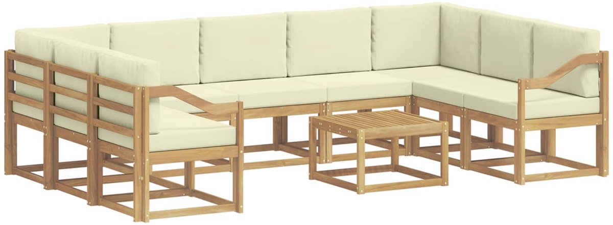 vidaXL Buiten - bank - set - 10 - st - 9-zits - Wit - en - crèmekleurig - Polyester Wit en crèmekleurig