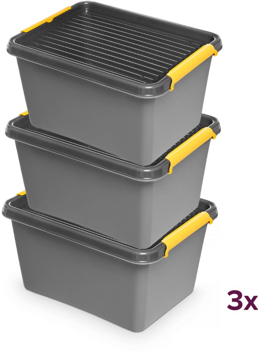 Orplast opbergbox heavy duty 15.5 liter (voordeelbundel) - solidstore - Grijs - Stapelbaar | Nestbaar | Met deksel | Heavy Duty - Opbergbox met deksel - Opslagbak - Opslagbox- Opbergbak