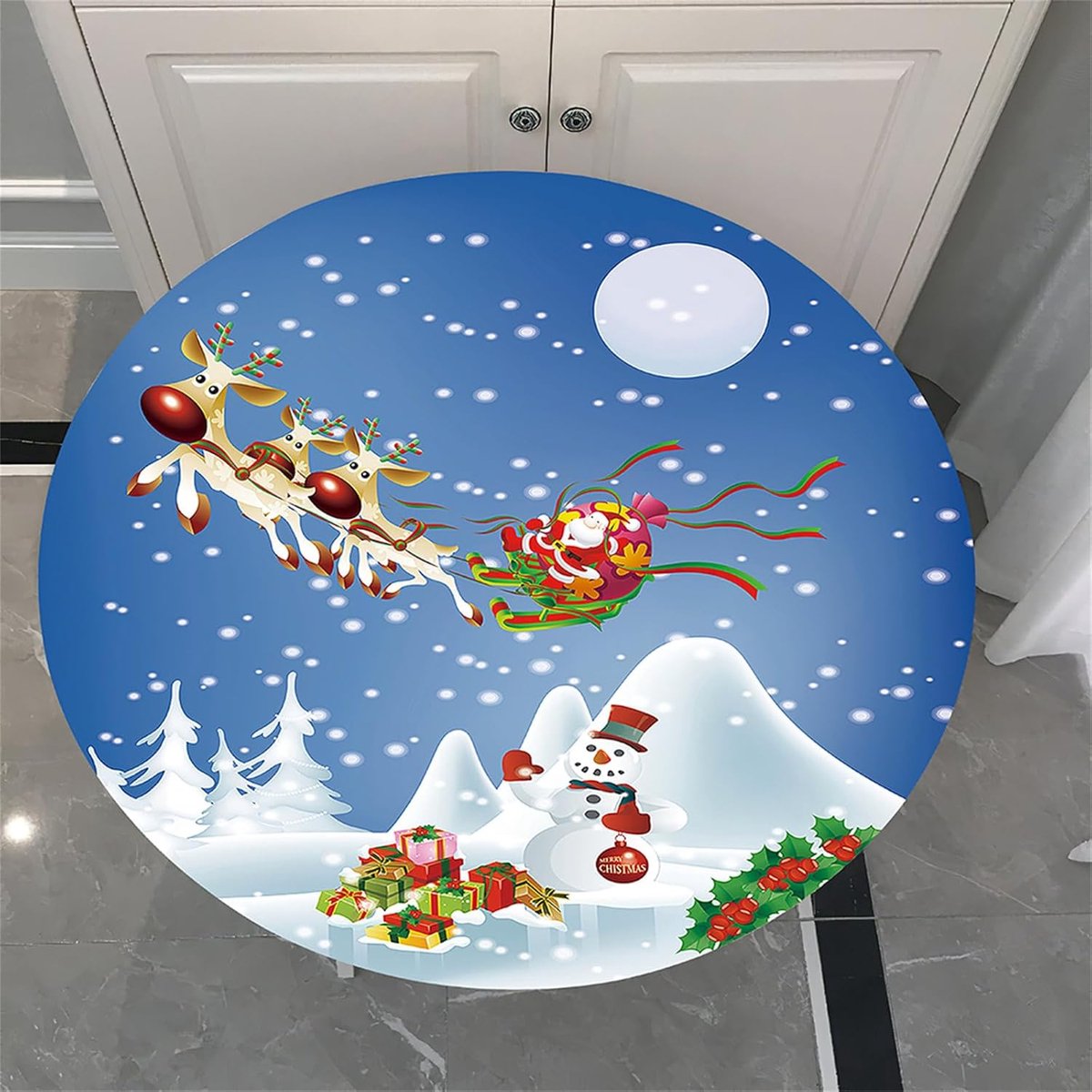Rond Tafelkleed - Afveegbaar Kleed - Tafel Beschermen - Met Elastische Rand - 200cm - Rendier
