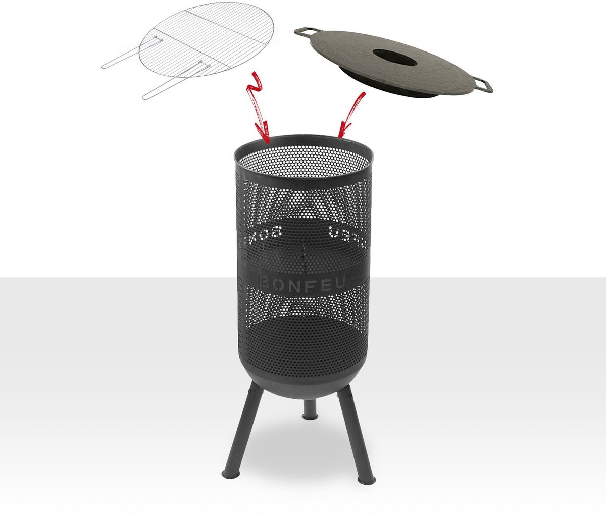 BonFeu BonVes Fire Basket 34 cm - With Grill Grate and Poker - Black