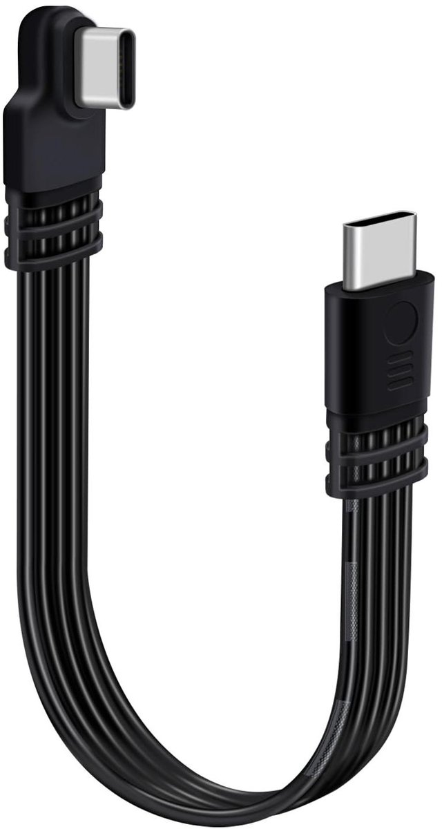Platte USB C Kabel - Type C Verloop - Snel Opladen - 90 Graden Hoek - 30 cm - Zwart