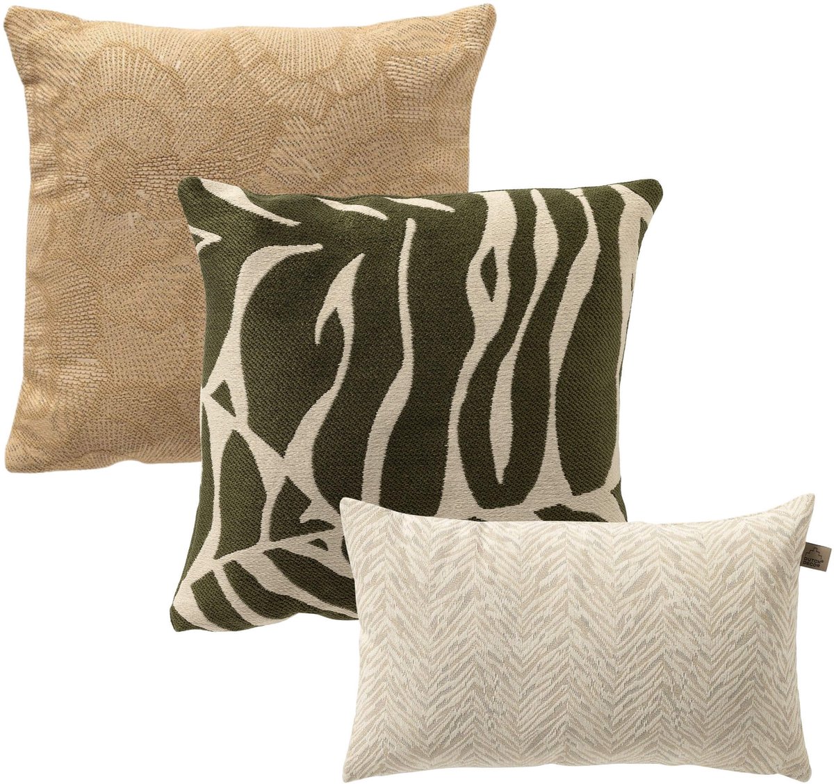 Dutch Decor KUSSENSET - 3-delig - Secret Oasis - 45x45 cm, 30x50 cm - inclusief binnenkussens - groen, beige - Met Ritssluiting – Decoratie set sierussens - Comfortabele kussentjes voor op de Bank