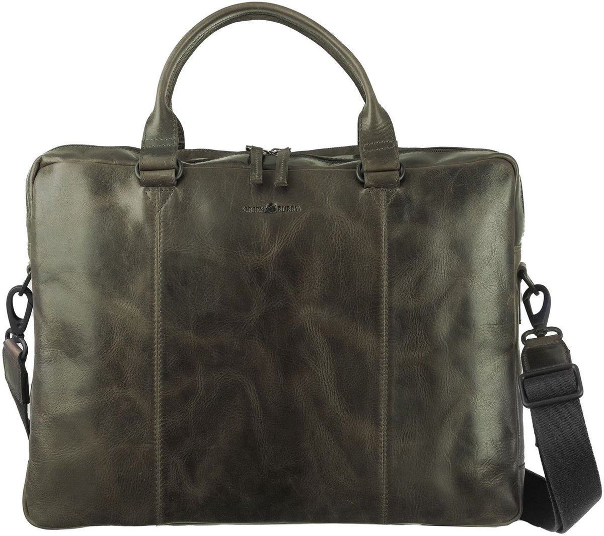 GREENBURRY Leren business tas laptoptas met laptopvak Newport Business Bag British Green olijfgroen