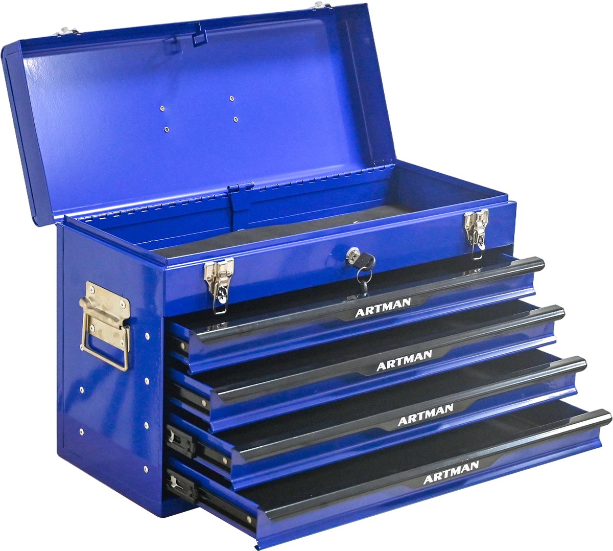 Gereedschapskoffer Met Laden – Stalen Behuizing Met Slot En Draaggreep – 53,2 X 22,3 X 34,5 Cm – Metaal – Blauw – Voor Werkplaats En Garage
