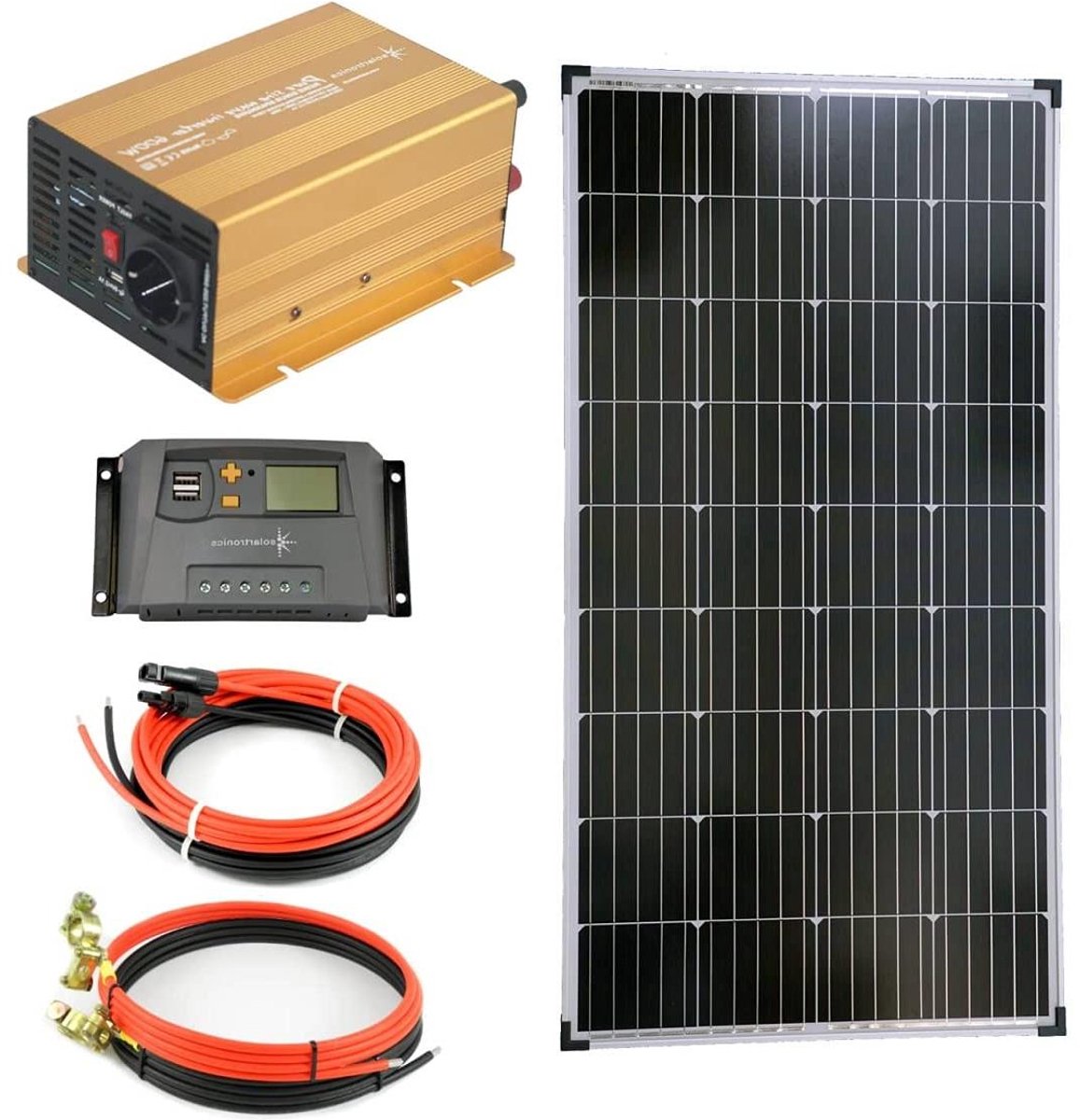 Zonnepaneel Set - PV Installatie - Energie Opwekken - Zuivere Sinus Omvormer - 130 Watt - Goud