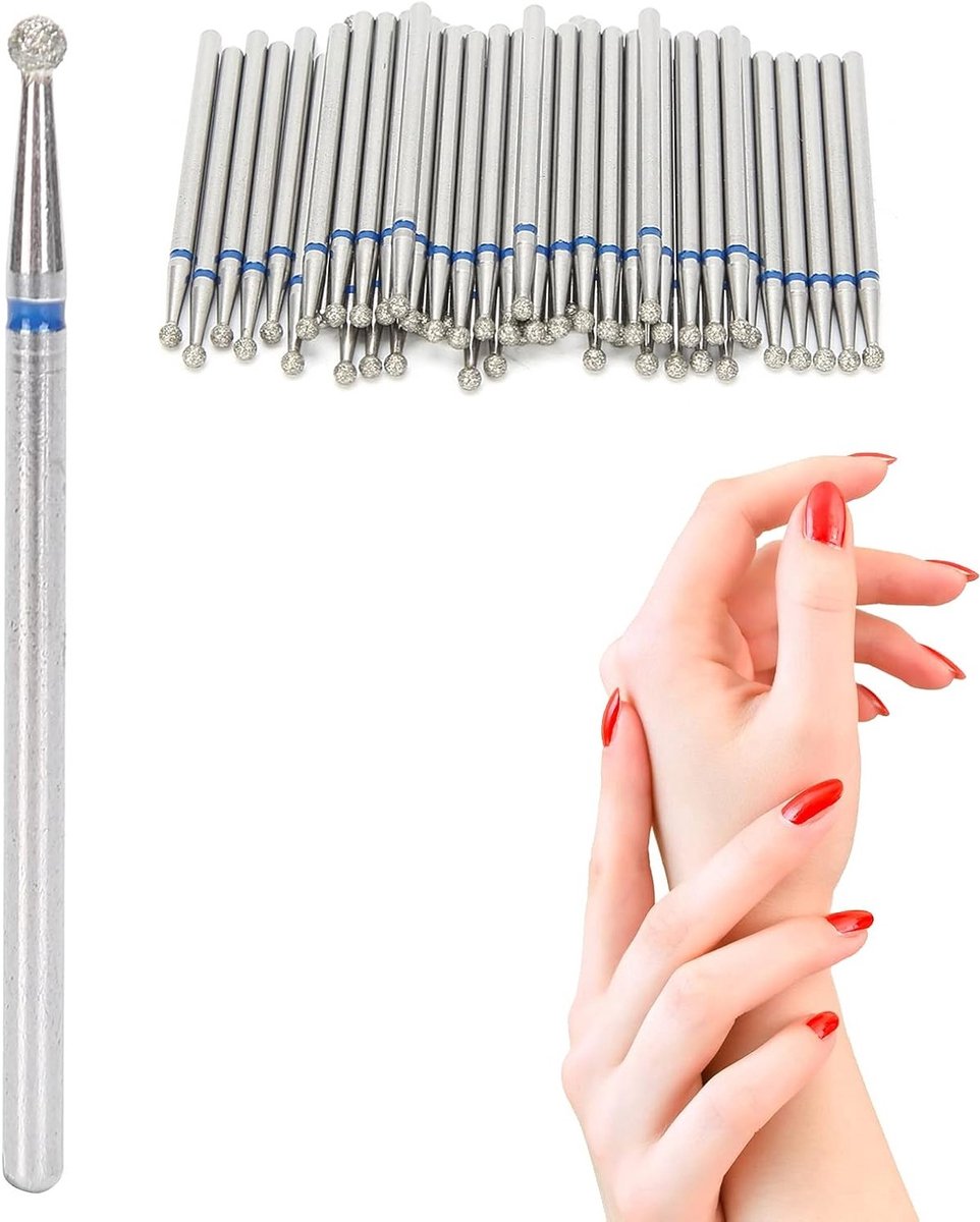 Professionele 50-delige set diamant nagelboor bits voor manicure en acryl nagels, inclusief nagelvijlen en accessoires (2.3mm)