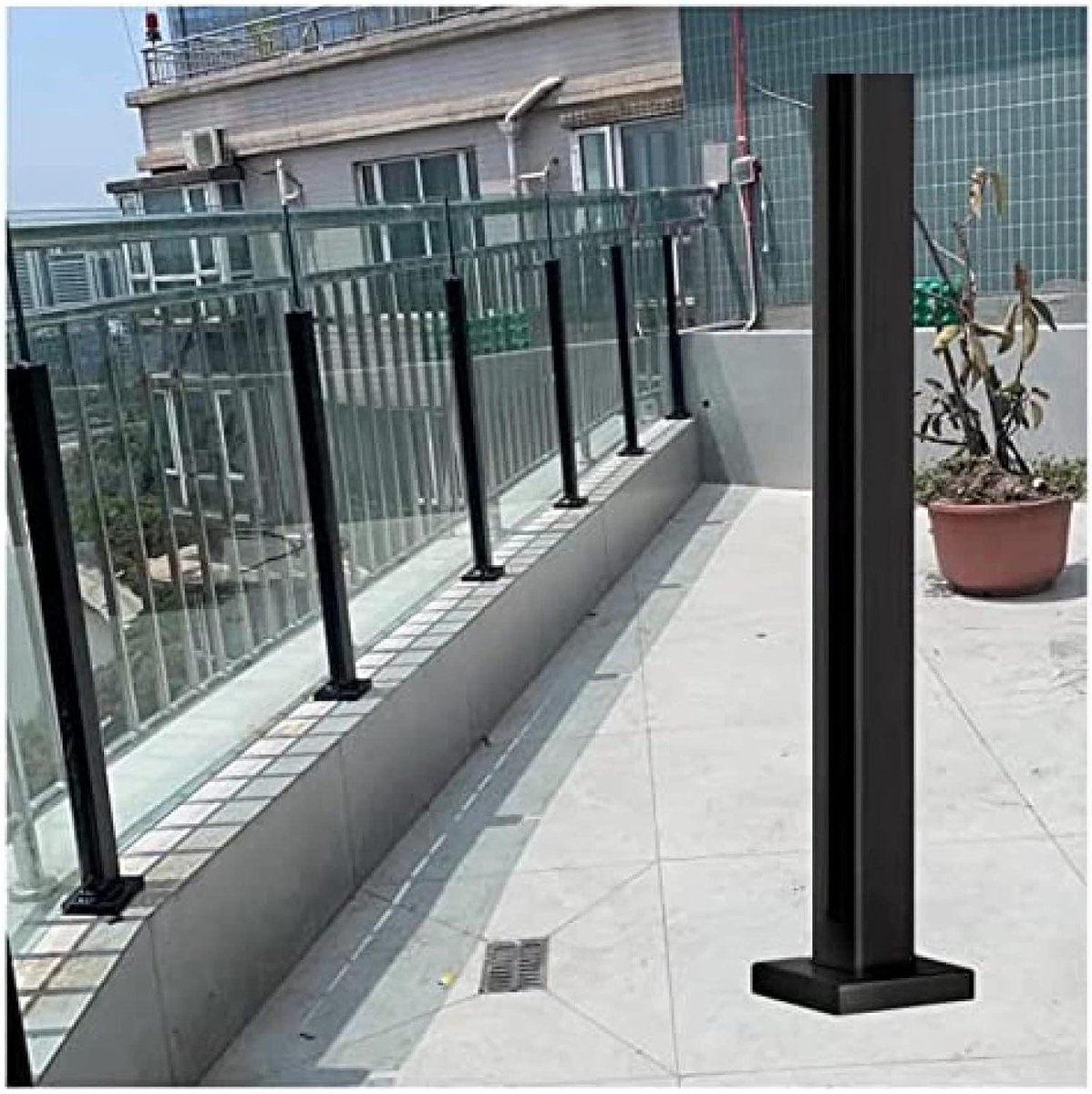 Glazen Balustrade Paal - Hekwerk Post - Balkon Afschermen - 304 Roestvrij Staal - 110 Cm Hoog - Zwart