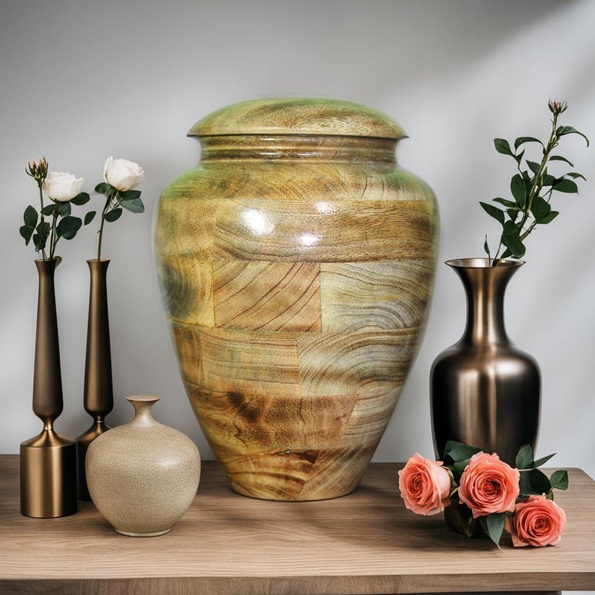 Houten Urn - As Urn Crematie Doos - Herdenkingsmonument - Handgemaakt Mangohout - 300 Kubieke inch - Natuurlijk