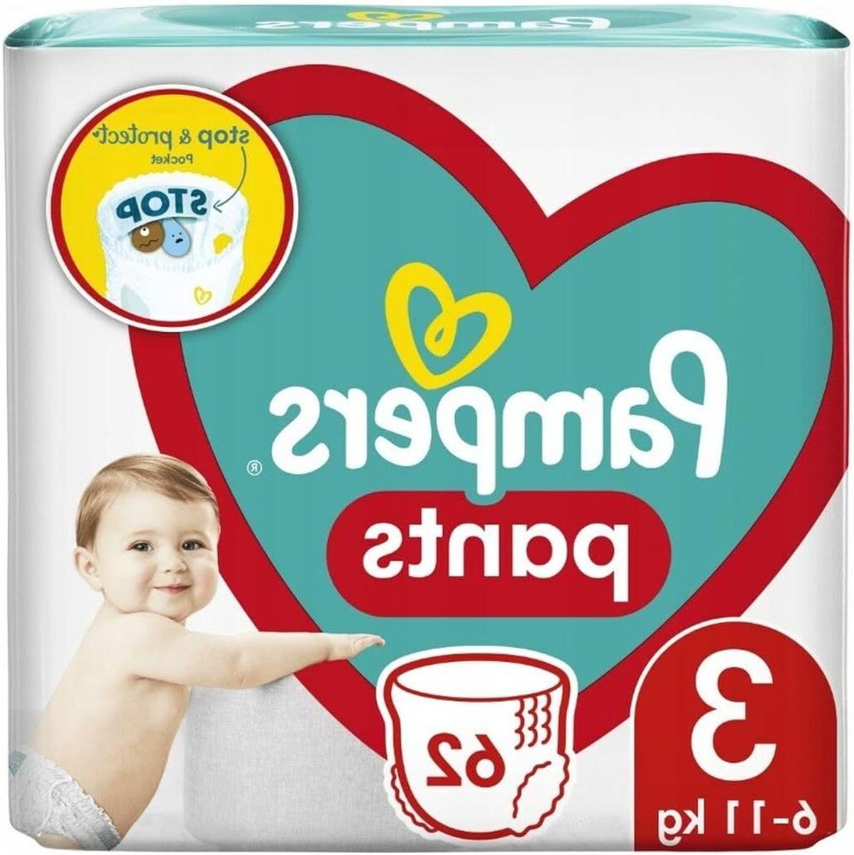 Luierbroekjes maat 3 - Baby luiers - Lekvrije bescherming - Stop & Protect zak - 62 stuks - Wit