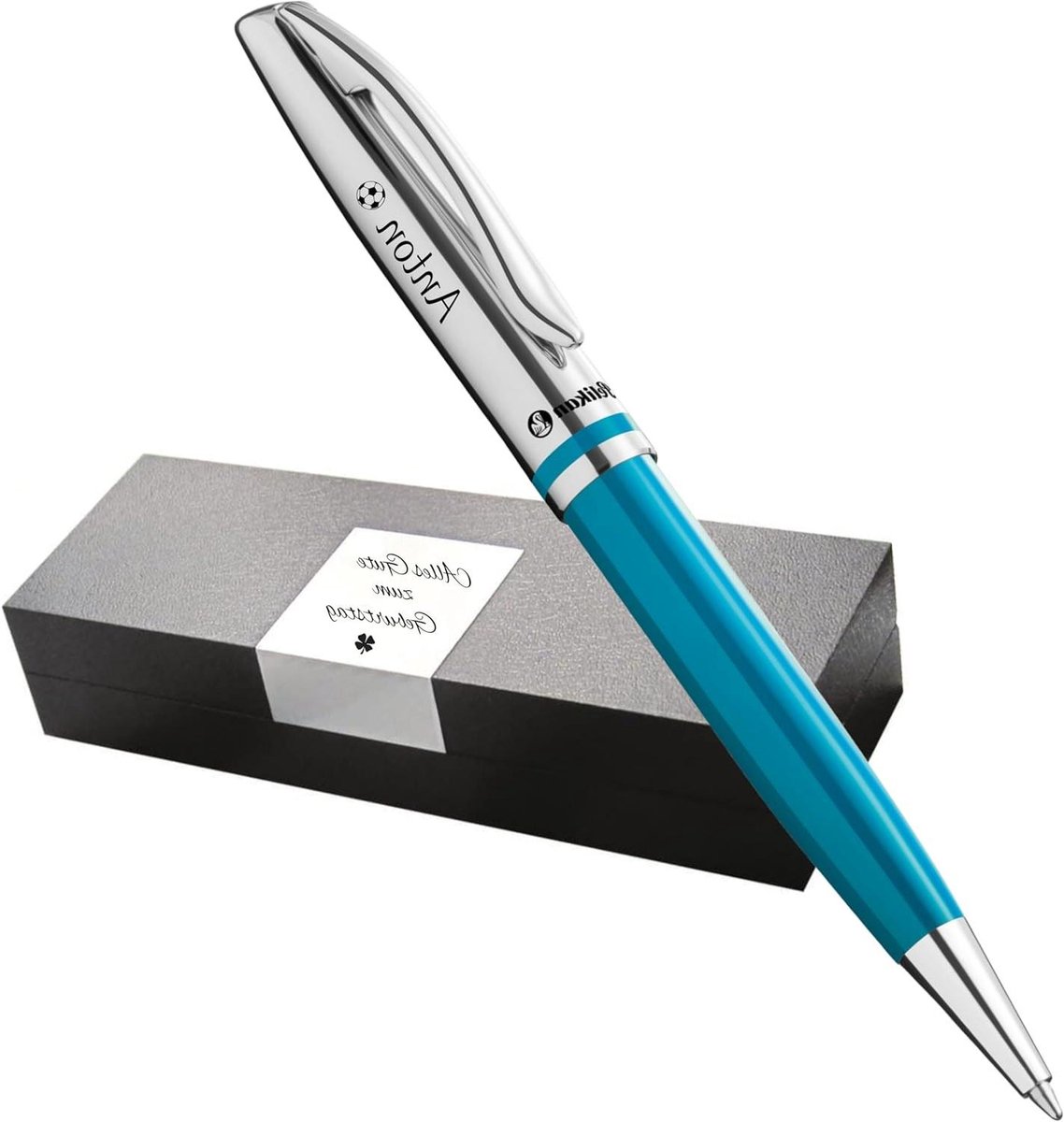 Balpen met gravure - Unieke schrijfpen - Persoonlijk cadeau - Met draaimechanisme - 136 cm - Petrol