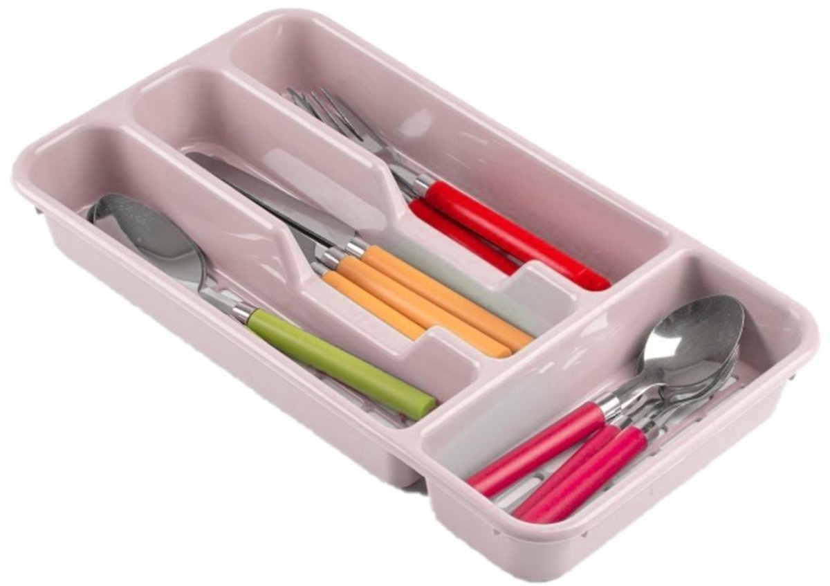 Plasticforte Bestekbak - 4 vaks - lichtroze - 33 x 18 x 4 cm - bestekhouders