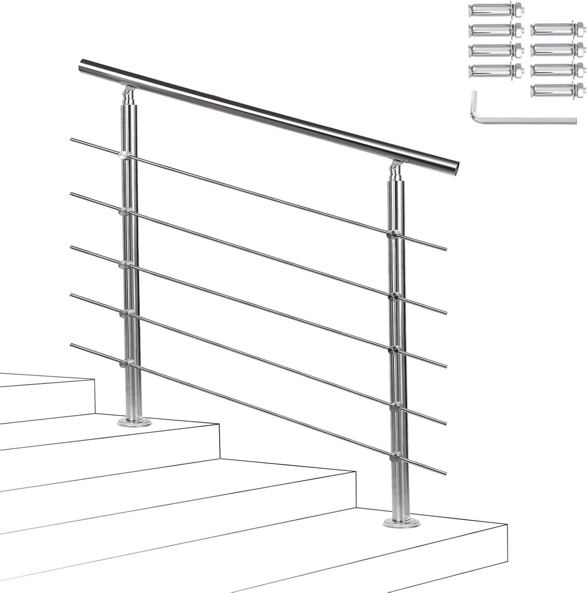 Trapleuning Roestvrij Staal - Balustrade Hek - Veilig Trap Lopen - Hoek Verstelbaar - 100 cm Lengte - Zilverkleurig
