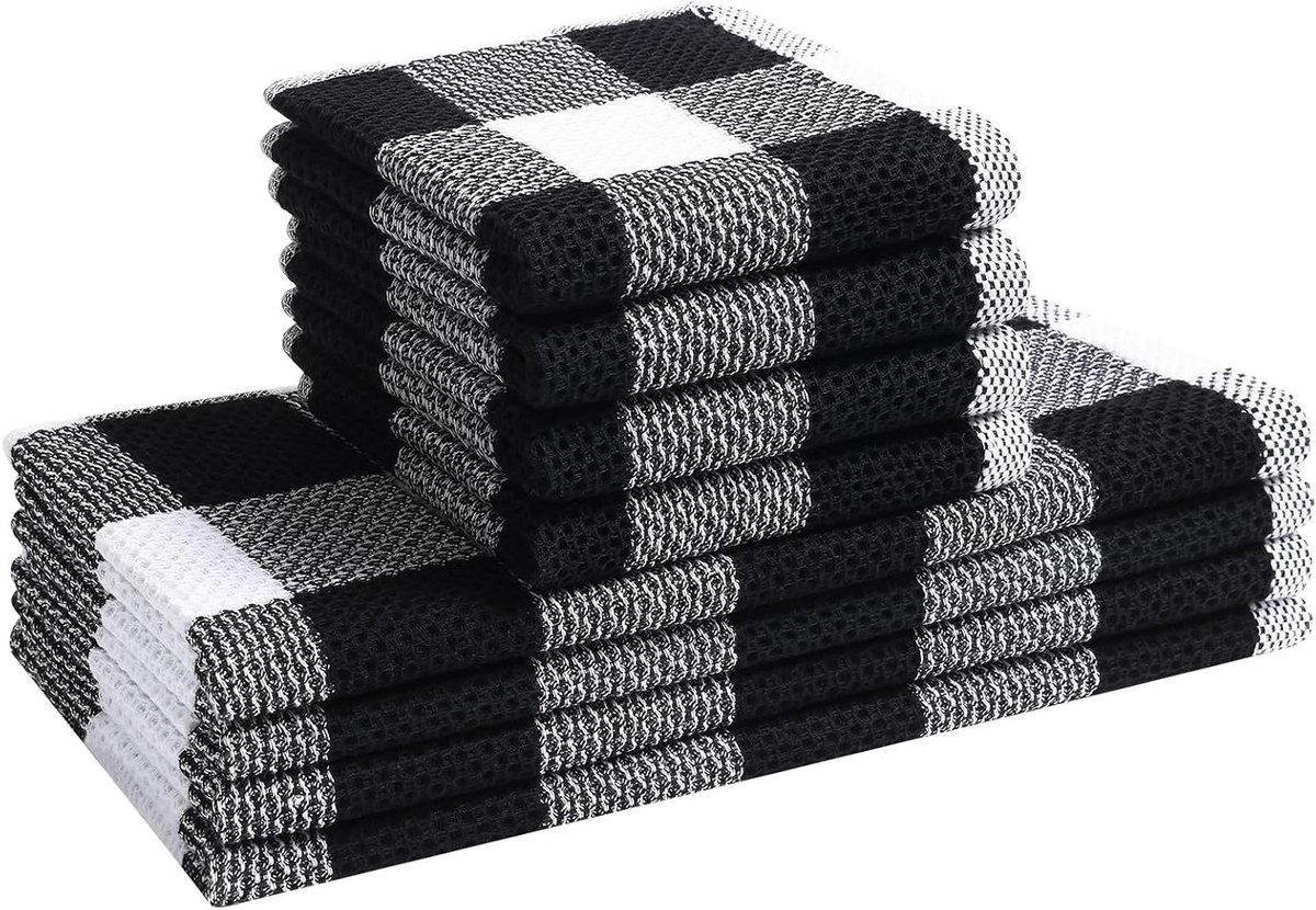 Keukendoeken en vaatdoeken - Theedoeken set - Keuken schoonmaken - Super absorberend wafelweefsel - Set van 8 stuks