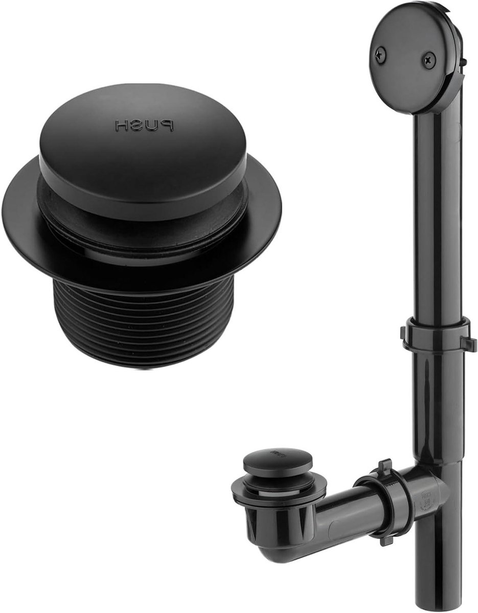 Badkuip Afvoer Kit - Afvoerbuis Montage - Lekkage Vrij Maken - Touch-Teen Stop - 14 Inch Lengte - Mat Zwart