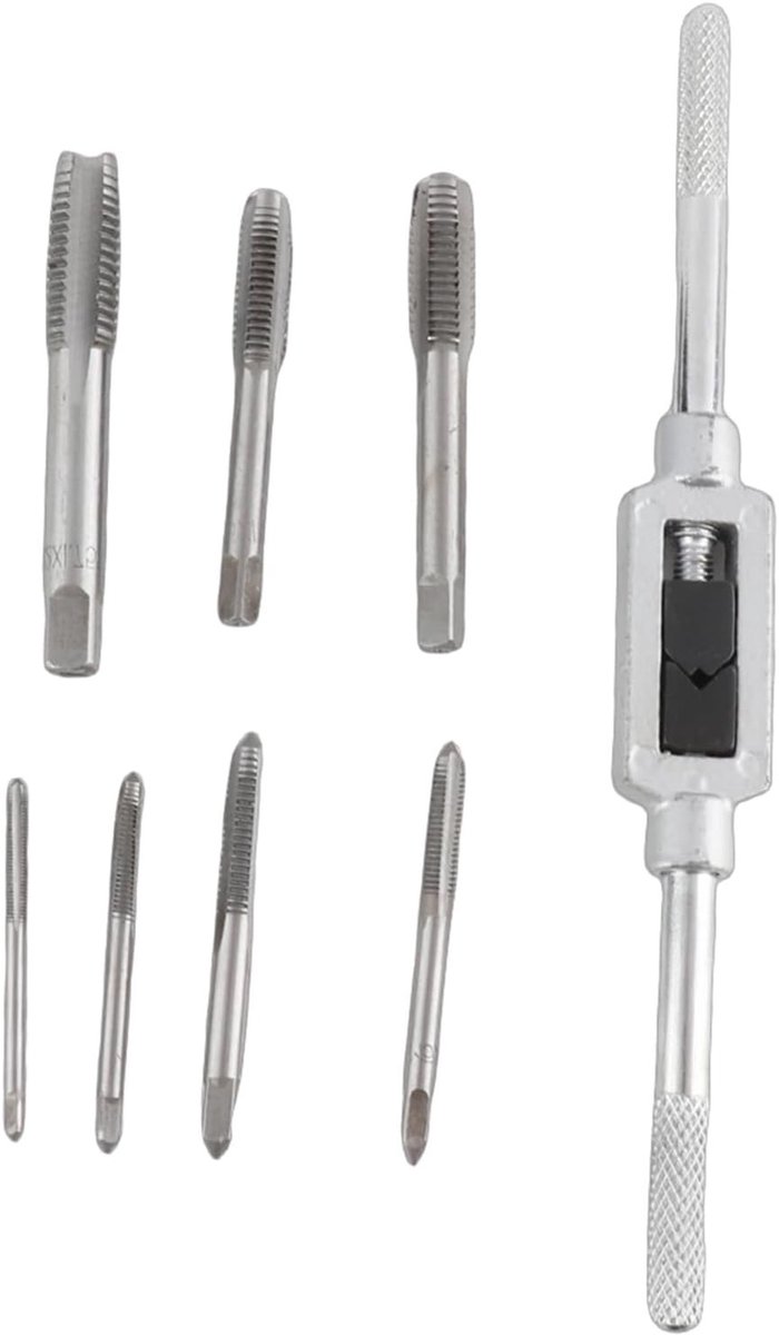 7-delige Tap en Draadset met Verstelbare Tapmoer, Inclusief Metrische Draad M3/4/5/6/8/10/12, Ideaal voor Machinisten en Boren