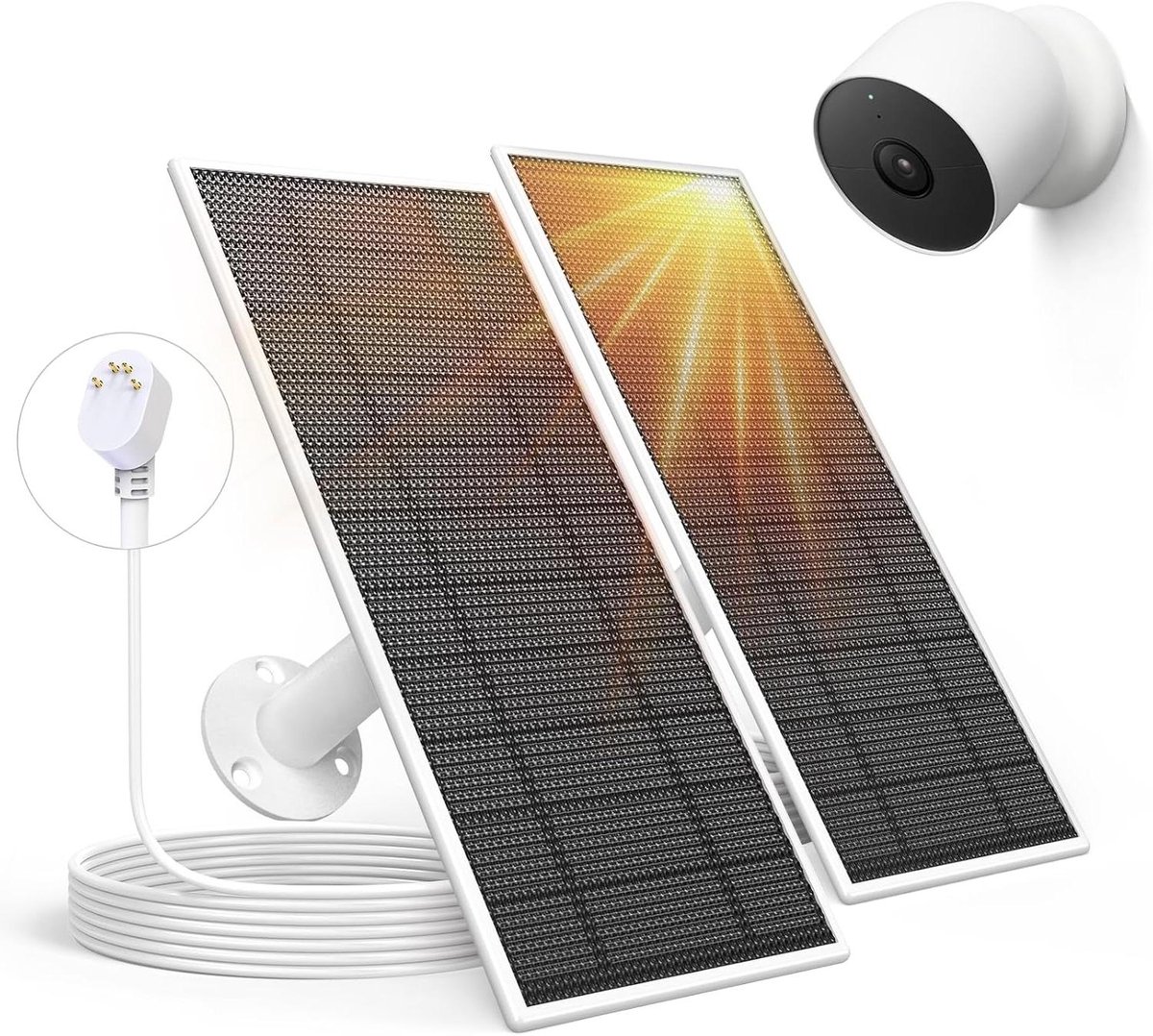 Zonnepaneel Camera - Zonneoplader Batterij - Continue Stroom - 360 Graden Bevestiging - 2 Stuks - Zwart
