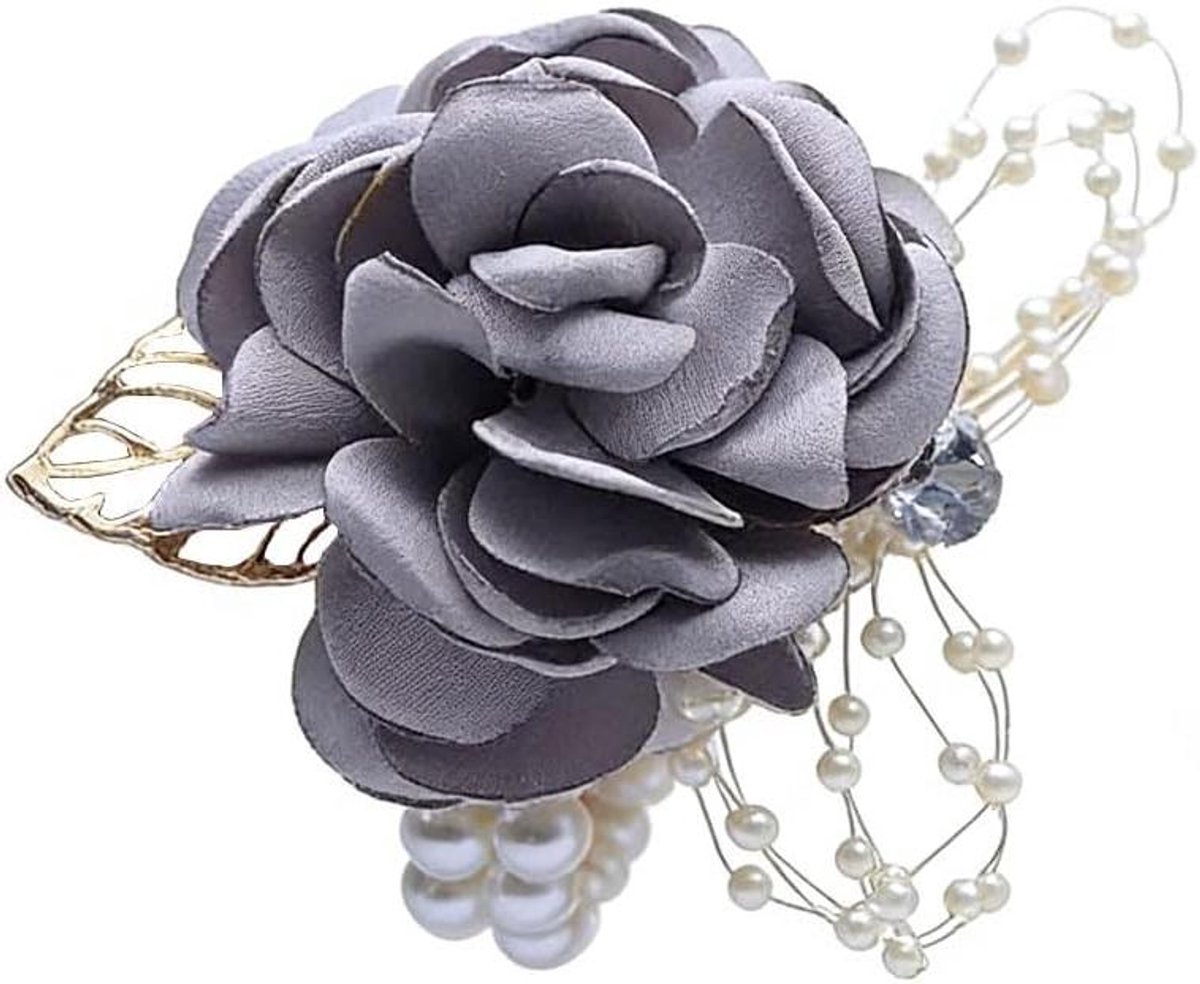 Pols Corsage - Pols Bloem - Bruiloft Decoratie - Zijden Bloem - Stretch Armband - Goud