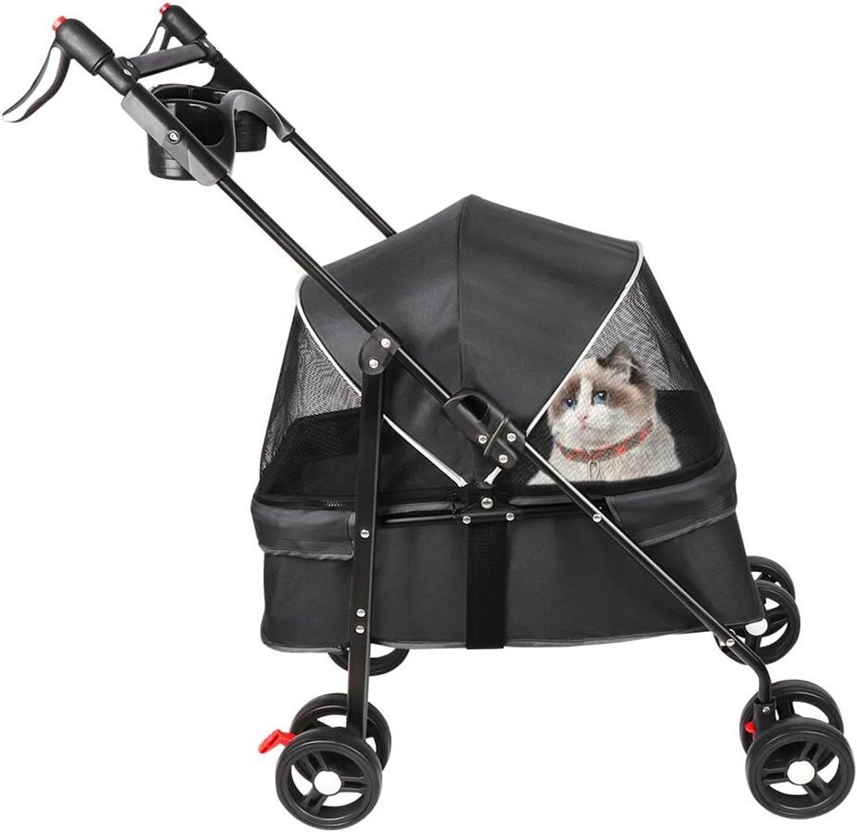 Opvouwbare Huisdier Kinderwagen - Hondenbuggy Reiskar - Comfortabel Reizen - Robuuste Stabiliteit - 50 x 70 x 95 cm - Zwart