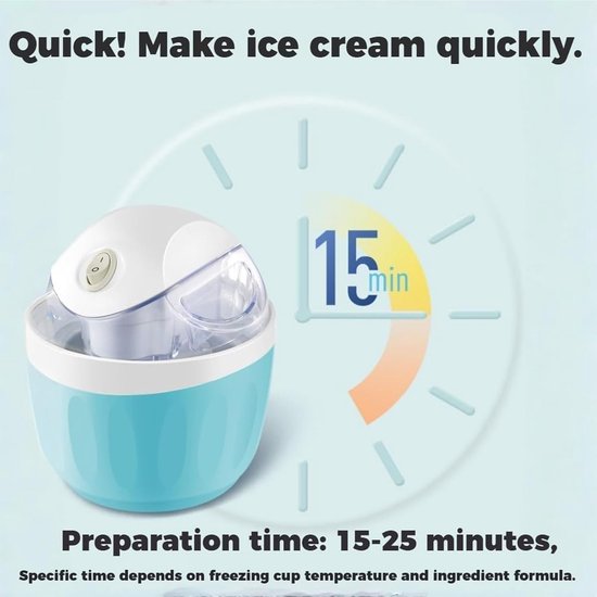 Ijsmachine - Roomijsmachine - Sorbetmaker - Mini ijsmachine - Elektrisch - One-touch bediening - Zelf ijs maken - Voor frozen yogurt en gelato - Voor thuis en keuken - Compact - Lichtblauw van Merkloos — afbeelding 3