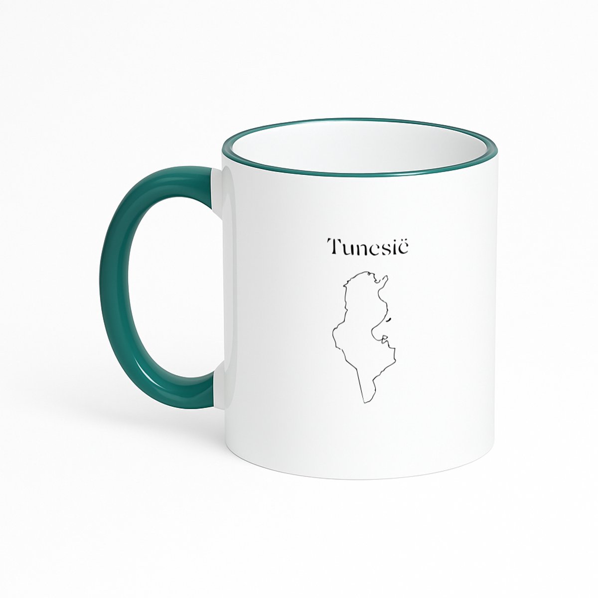 Hacebo® - Tunesië koffiebeker met gekleurde rand donker groen - Piloot - Iemand die van reizen houd - thee mok - koffie beker - Maghreb - Arabisch - Tunis - Bab El Bahr - Ribat - Djerbahood - Chenini - koffiemok - 330 ML