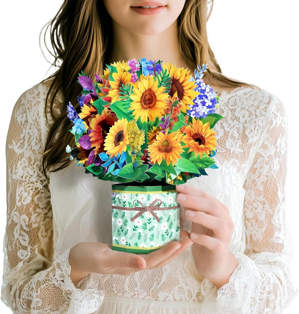3D Zonnebloem Kaart - Pop-up Wenskaart Bloemengroet - Iemand Verrassen - Handgemaakt Boeket Design - 220 x 230 mm - Geel