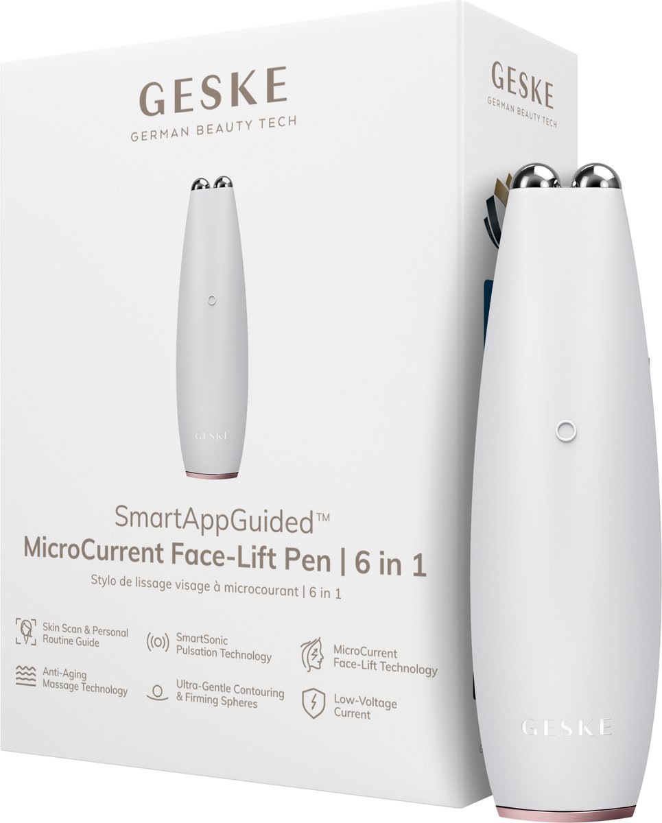 GESKE | SmartAppGuided™ MicroCurrent Face-Lift Pen | 6 in 1 | Tools voor huidverzorging | Anti-aging apparaat | Facelift | Jonge huid zonder rimpels | Gezichtsapparaat