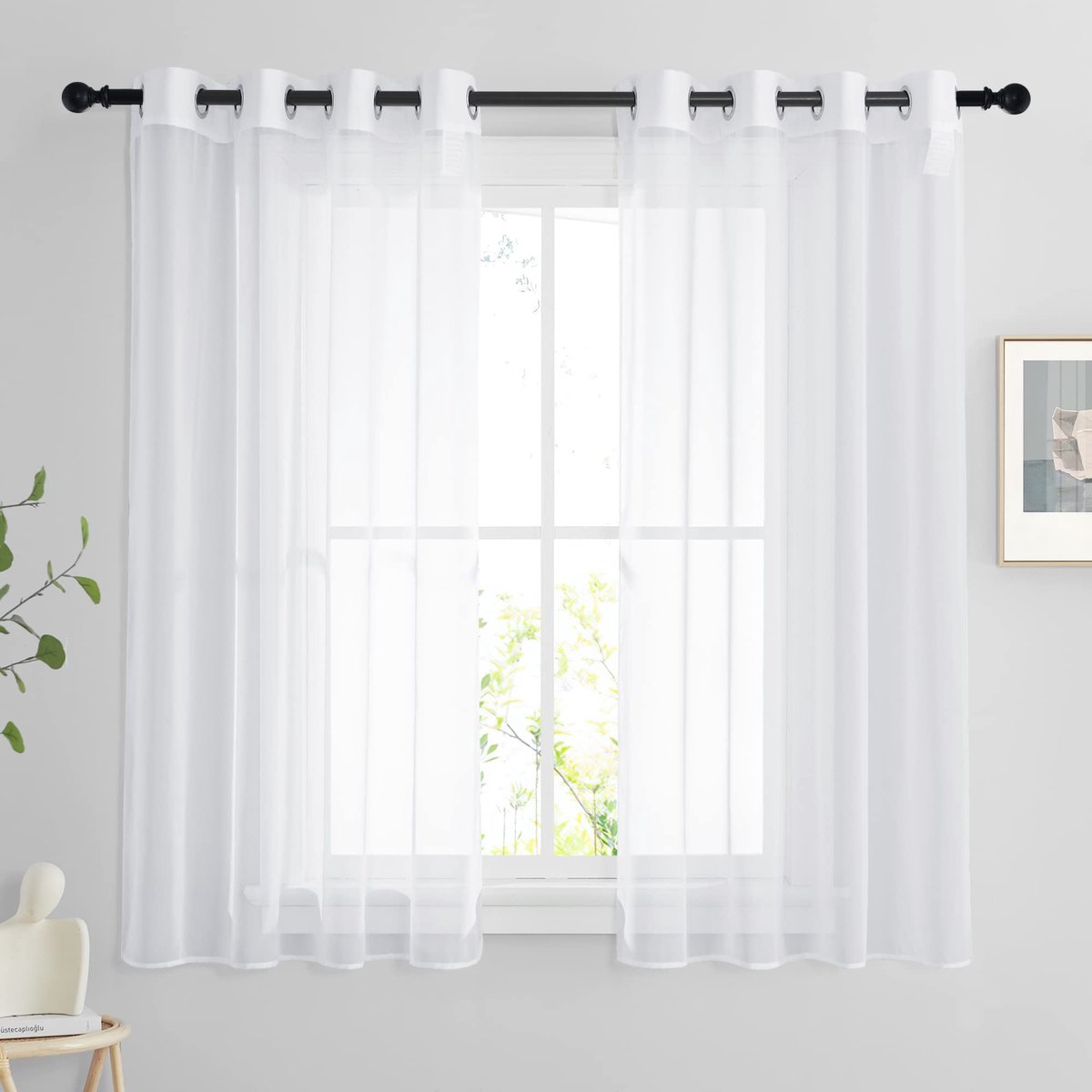 Dailygoods- Gordijnen Transparant - Voile Gordijnen - Korte Gordijnen - Met Ringen - 2 Stuks - 140 x 90 cm - Ideaal voor Woonkamer/Slaapkamer