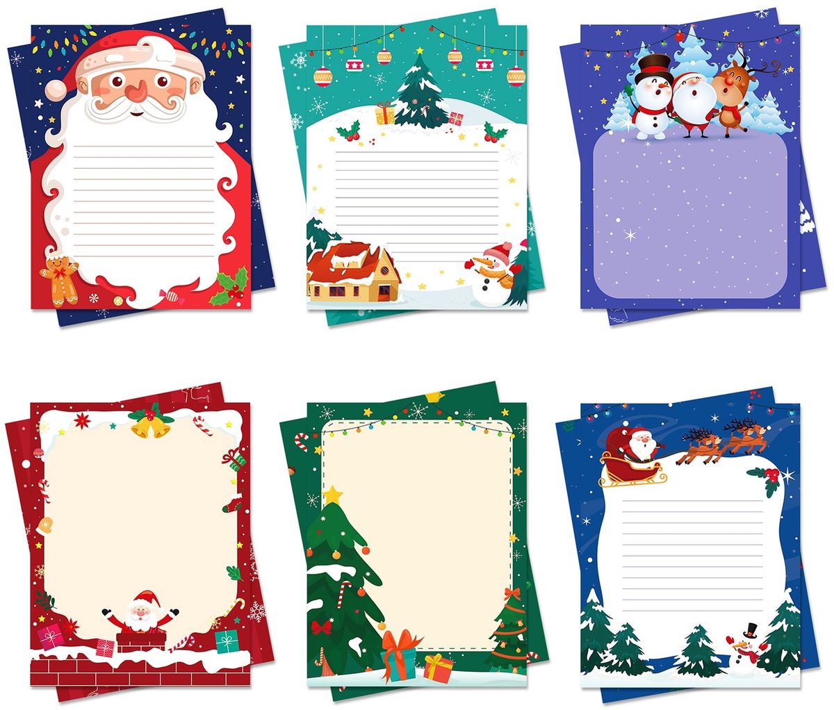 Dailygoods- Kerstbriefpapier 60 Vellen - 6 Stijlen - 8,5 x 11 Inch - Schrijfpapier - Groeten - Vakantiewensen