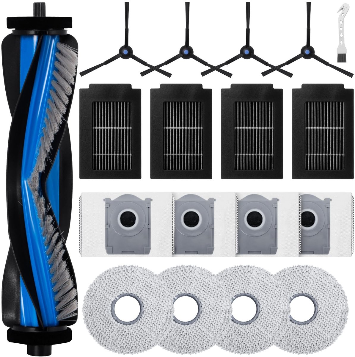 Dailygoods- Accessoireset voor Ecovacs Deebot T50 Max Pro Omni - 1 Rolborstel - 4 Filters - 4 Stofzakken - 4 Dweilpads - 4 Zijborstels - Robotstofzuigeraccessoires