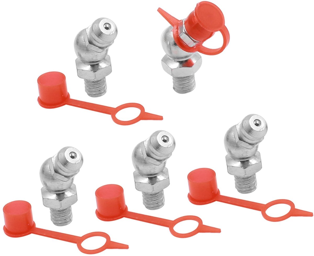 Dailygoods- Smeernippel M6 45 graden - Set van 5 stuks - Verzinkt ijzer - Diepe schroefdraad - Kogelsluiting - Inclusief stofkap - Smeernippels