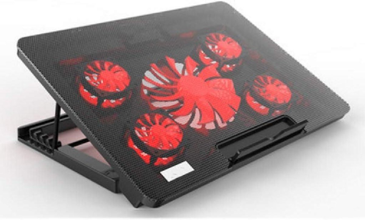 Laptop Cooler Laptop Cooling Pad 5 ventilatoren tot 17 Inches Heavy Notebook Cooler Blauw/Rood LED-verlichting 2 USB-poorten 6 hoek verstelbaar Laptop Cooling Pad (Color : Red)