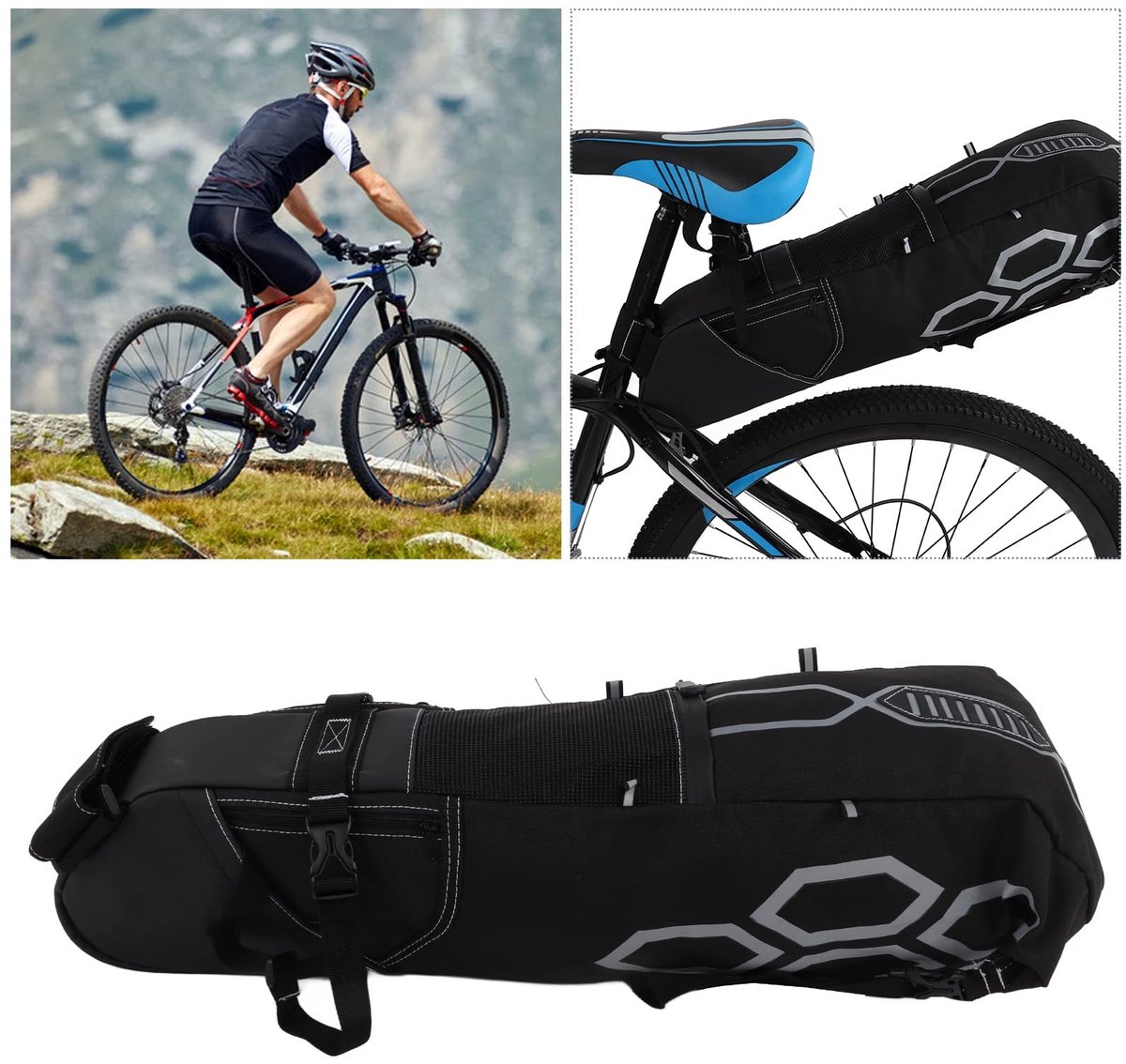 Dailygoods- Fietszadeltas Waterdicht - Grote Capaciteit 12L - Geschikt voor Racefietsen/Mountainbikes - Reflecterende Strip - Handig Ontwerp - Polyester Materiaal - Fietsbag