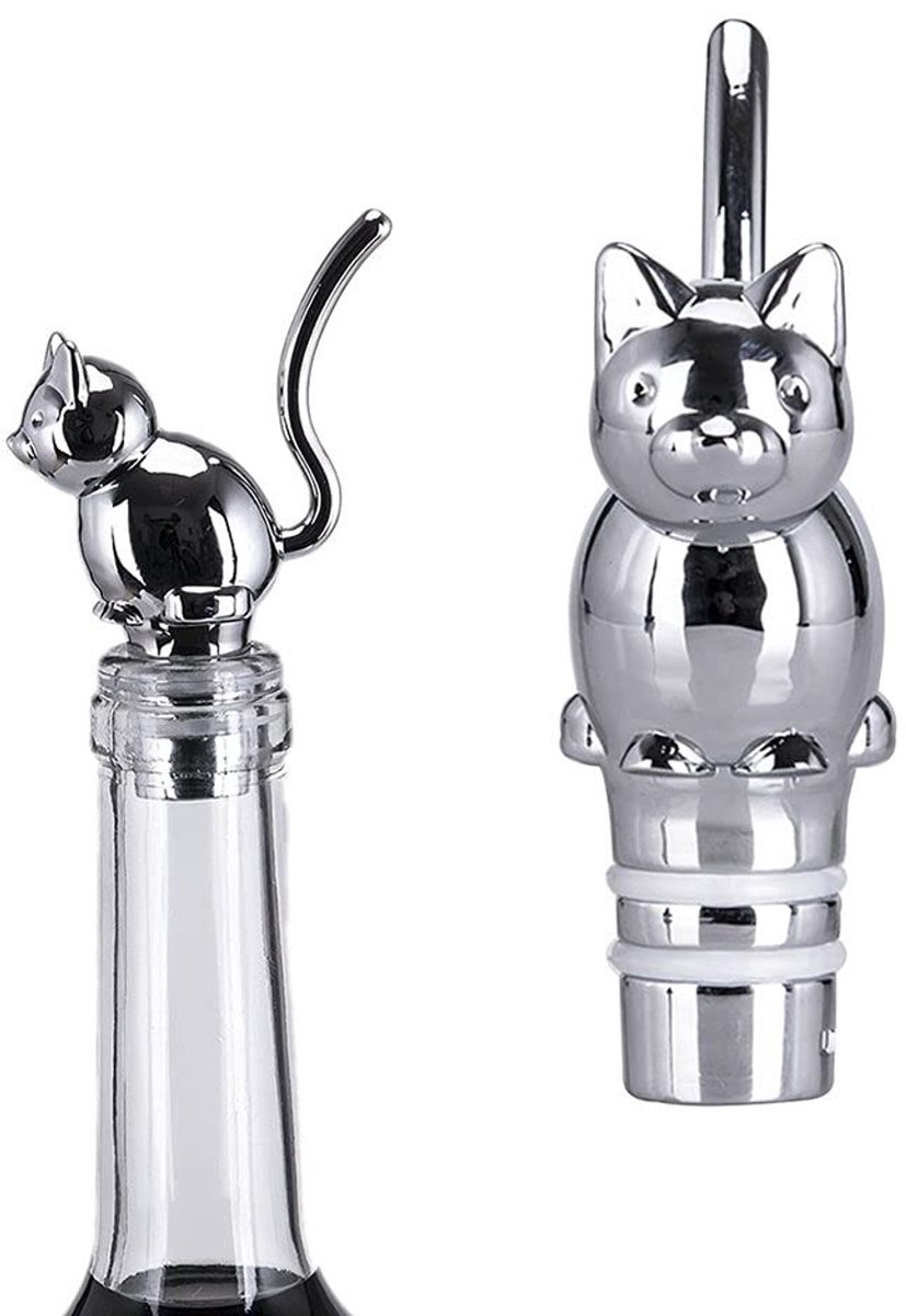 Dailygoods- Wijnflesstopper Vacuum - Kat Vorm - Decoratieve Flessenstop - Barware Tool - Cadeau voor Feesten - Houdt Wijn Vers - Wijnstopper
