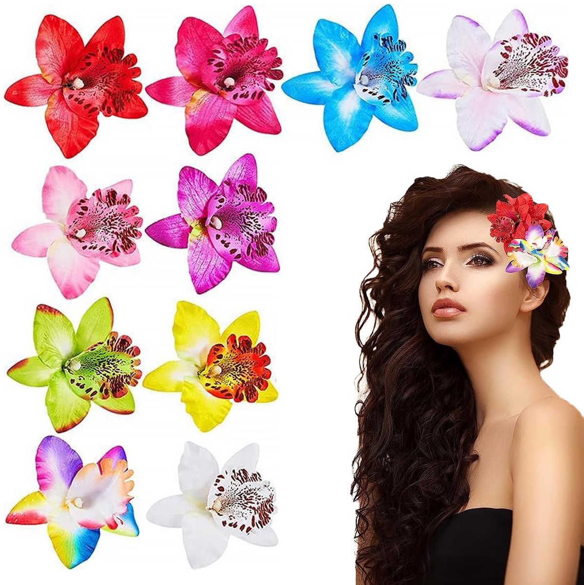Dailygoods- Haarspelden 10 Stuks - Kleurrijke Haarspelden - Bloemen Haaraccessoires - Thaise Orchidee Haarspeldjes - Hoofd Bloem Clips - Bruiloft Bruidsmeisje