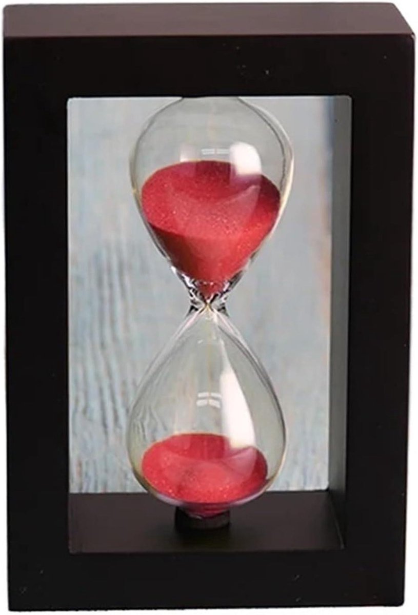 Zandloper Timer - Zandglas Decoratie - Activiteiten Tellen - Houten Moderne Lijst - 30 Minuten - Rood