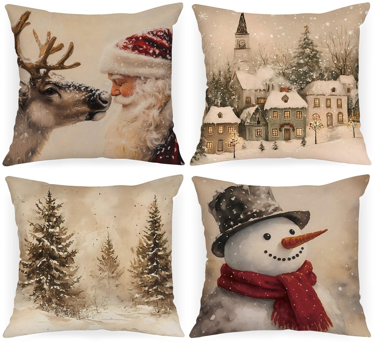Dailygoods- Kussenhoezen 50 x 50 cm Set van 4 - Kerst Decoratieve Kussenhoezen - Luxe Pluche - Onzichtbare Ritssluiting - Kindvriendelijk - Huisdiervriendelijk - Decoratieve Kussenslopen