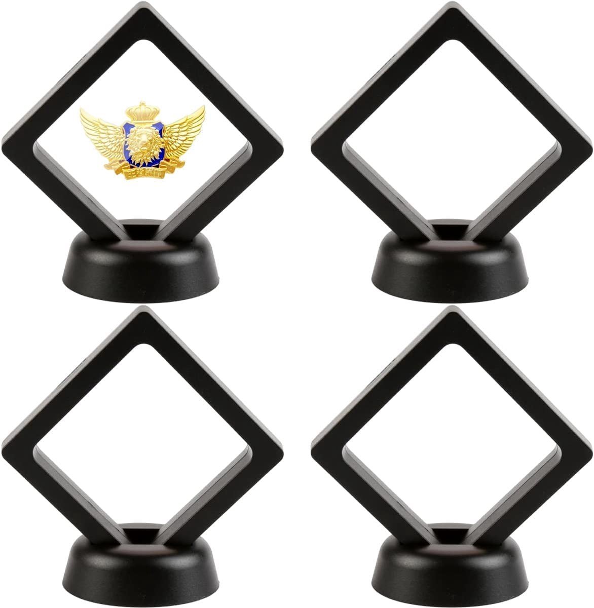 Dailygoods- Zwevende Frames 4 Stuks - Transparant 3D - Herbruikbaar - Voor Medaillons/Munten - Elegant Zwart - Inclusief Staanders - Vitrinekast